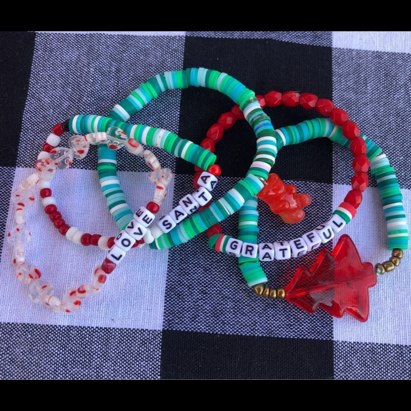 Holiday Crystal Glass Ab Clear Delightful Bracelet Stack Lot Heishi Tree